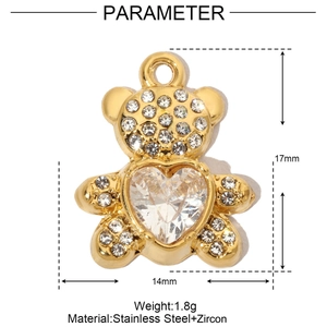 Macro view of gold panda paw pendant with zircon inlay and product measurements