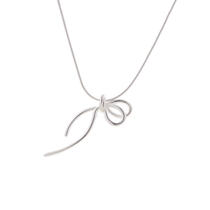 Elegant silver bow pendant necklace with sleek snake chain on a clean white background