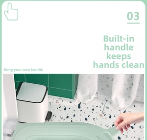 Close-up of mint green waterproof EVA toilet seat cover with a convenient handle