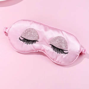 Imitation Satin Sleeping Eye Mask Sequin Long Eyelash Design Blackout Sleep Cover Pink Satin Travel Rest For Women Cute