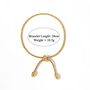 Minimalist gold stainless steel adjustable snake chain bracelet with water drop pendants