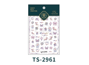 Macro detail of TS-2961 nail art stickers with embossed rainbow and flower patterns
