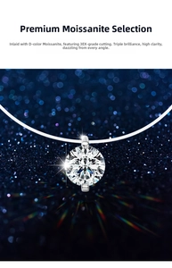 Macro shot of D color Moissanite pendant with 3EX round cut on a S925 silver chain