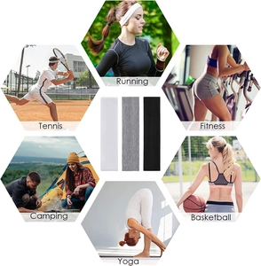 Three-pack elastic sports headbands in white, gray, and black for yoga and fitness