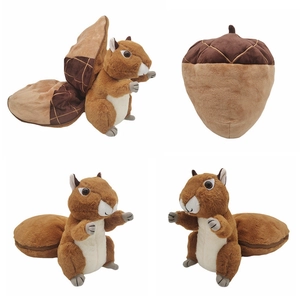 Squirrel Plush Toy Reversible Acorn Soft Short Plush Transformable Animal Stuffed Doll Gift For Kids Boys Girls Brown