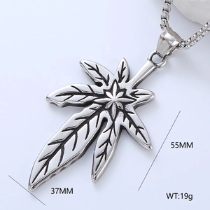 Vintage stainless steel cannabis leaf pendant necklace with oxidized silver finish