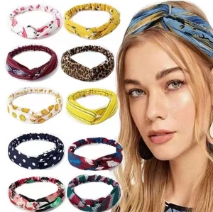 Twist Knot Headband Fabric Elastic Hair Band For Women Yoga Sports Running Boho Floral Print Non-Slip Soft