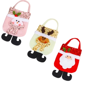 Felt Christmas gift bags with Santa, Reindeer, and Snowman designs with sequin details