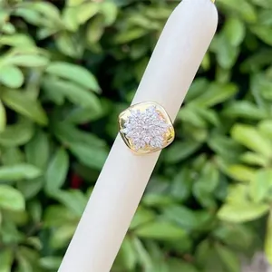Detailed macro shot of 18K gold plated ring with cluster set white zircon stones