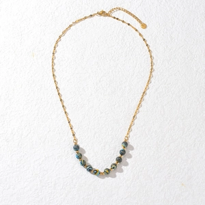 18K gold plated stainless steel necklace featuring colorful beads on a white background