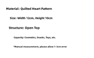 Detailed size and material specs for the 12x10cm quilted heart pattern storage basket