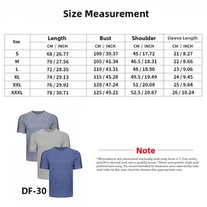 Detailed size chart for men's quick-dry sport t-shirt including length, bust and shoulder