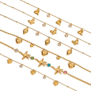 Elegant 18K gold plated stainless steel bracelets with heart and butterfly zircon charms