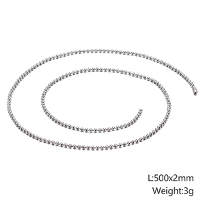 Detail of 500x2mm polished titanium steel ball chain necklace on white background