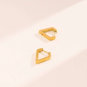 Minimalist 18K gold plated V-shaped geometric hoop earrings with a sleek polished finish