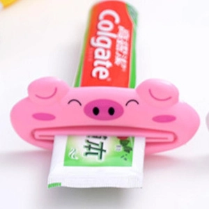 Pink pig cartoon toothpaste squeezer tool for bathroom tube squeezing efficiency