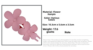 Detailed dimensions of pink matte flower hair claw clip with weight specifications