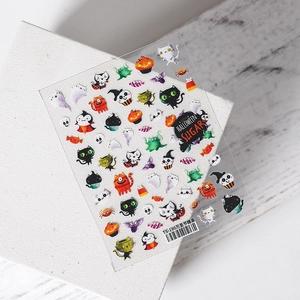 3D Halloween nail art stickers with black cats, pumpkins and ghost designs TS-190