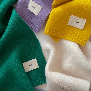 Minimalist knit scarf set in green, purple, yellow, and cream white soft texture