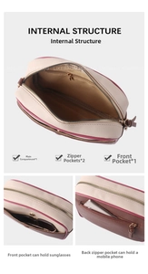 Détails intérieurs du sac bandoulière avec poches pour téléphone et lunettes de soleil