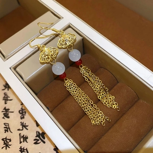 New Chinese Style Cloud Tassel Drop Earrings Copper Metal With Stainless Steel Earring Post Retro Hanfu Jewelry Women