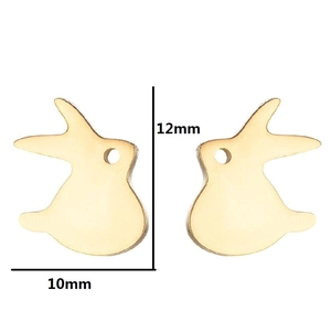 Detail view of rabbit wooden earrings showing exact 10mm x 12mm dimensions and natural texture