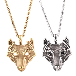 Wolf Head Pendant Necklace Stainless Steel Viking Nordic Style Retro Punk Gothic Jewelry For Men Cool Accessories