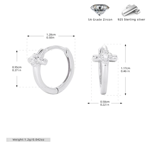 Detailed technical diagram of 925 silver cross earrings with dimensions and weight