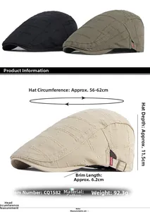 Größentabelle mit 56-62cm Umfang und Maßen für Baumwoll Schiebermütze im Vintage Stil