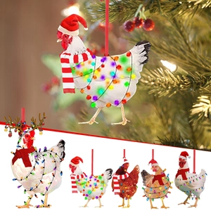 Christmas Chicken Pendant Wooden Rooster Decoration With Scarf And Hat For Holiday Tree Hanging Festive Party Ornament
