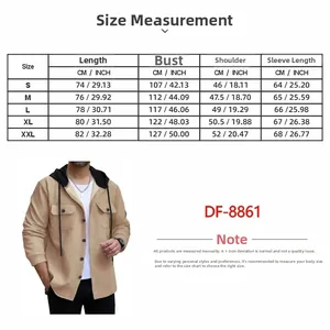 Detailed size chart for men's color-block hooded jacket with jacquard texture
