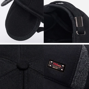 Men's winter baseball cap with ear flaps, thick fleece lining and adjustable metal buckle