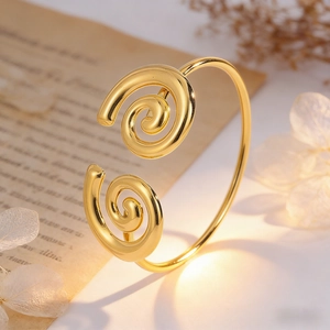 Minimalist Stainless Steel Open Cuff Bracelet For Women Gold Plated Double Spiral Swirl Design Retro Fashion Jewelry Hand Bangle
