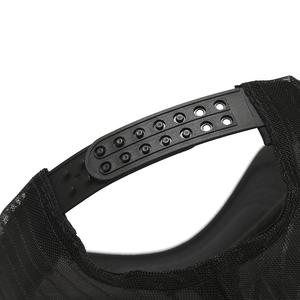 Adjustable plastic snapback closure on black breathable mesh baseball cap for men