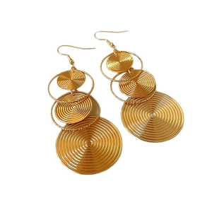Minimalist gold geometric layered concentric circle dangle earrings for women