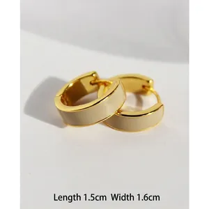 Minimalist brown enamel hoop earrings in gold finish measuring 1.5cm by 1.6cm