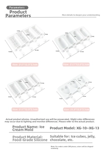 Detailed dimensions of 4-cavity silicone popsicle molds with various internal textures