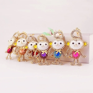 Sparkling Rhinestone Monkey Keychain Cute Enamel Animal Bag Charm Zinc Alloy Monkey Pendant Key Ring For Women Purse Accessory Gift