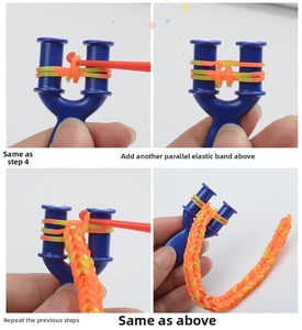 Detailed step-by-step tutorial for DIY rainbow rubber band bracelet weaving process