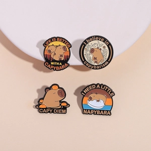 Cute Capybara Enamel Brooch Pin Zinc Alloy Cartoon Animal Lapel Badges For Clothing Backpack Decor Aesthetic Jewelry Gift