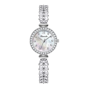 Orologio Al Quarzo Da Donna Elegante Con Strass Design Foglia Sirena Cinturino In Acciaio Inossidabile Quadrante In Madreperla