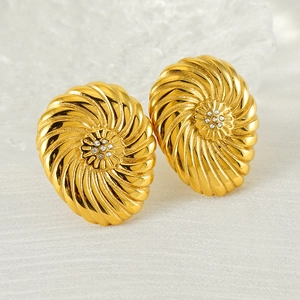 Elegant 18K gold-plated stainless steel swirl earrings with micro-inlaid sparkling diamonds