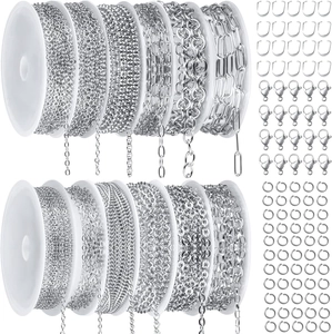 DIY jewelry kit with 24m stainless steel chains, lobster clasps, and jump rings set