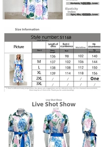 Size information chart for the bohemian printed A-line dress showing bust and waist measurements