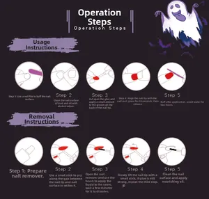Application and removal tutorial for Halloween themed press-on nails with flame patterns
