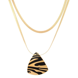Élégant collier double épaisseur doré avec pendentif aux motifs de zèbre chic