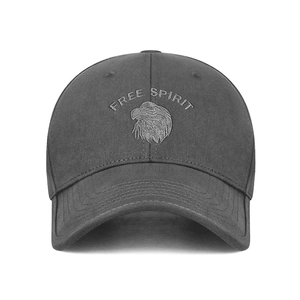 Structured gray cotton baseball cap with eagle embroidery and Free Spirit lettering