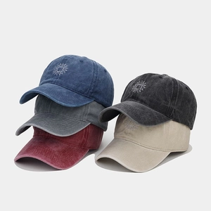 Vintage Washed Cotton Baseball Cap For Men Women Distressed Soft Top Sun Hat With Sunflower Embroidery Adjustable