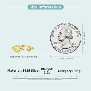 Detailed view of S925 silver cat ring with pink heart stone and size comparison coin