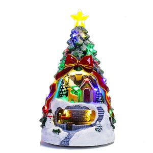 Luminous Christmas tree music box with LED lights, reindeer, and train desktop decoration
